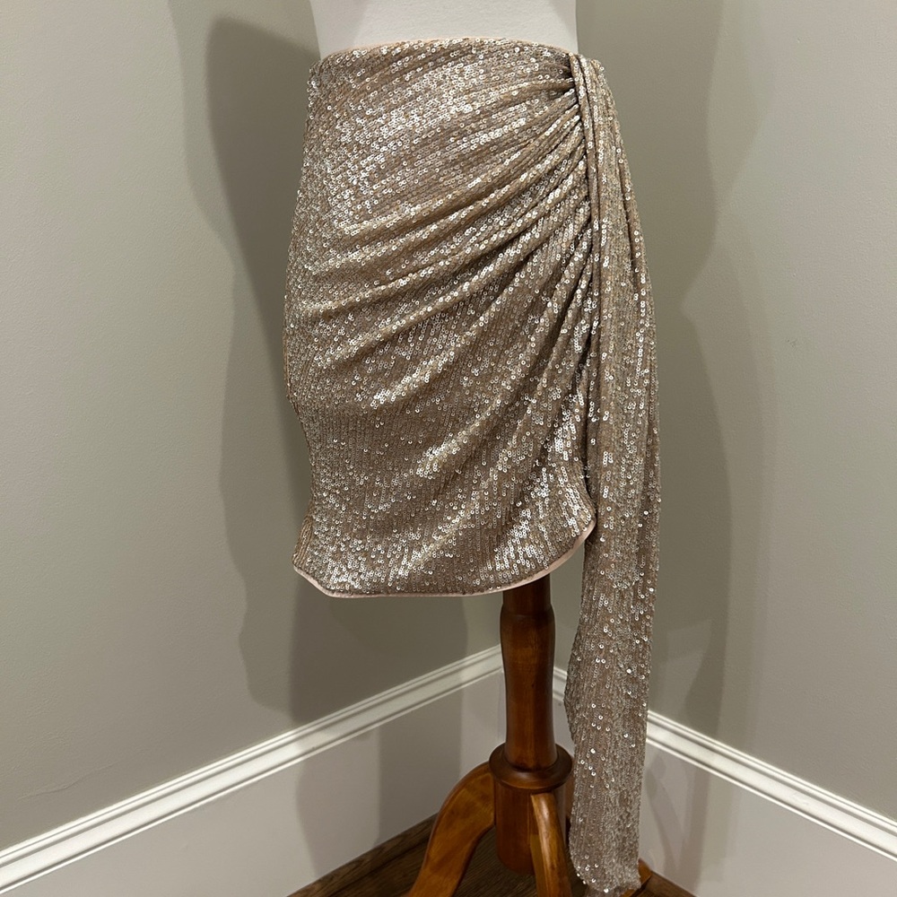 Jonathan Simkhai Asymmetrical Sequin Skirt in Gold